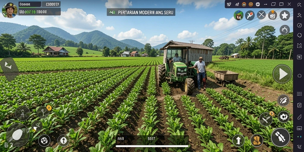 Tampilan menarik dari gameplay C0077 dengan aktivitas bertani.