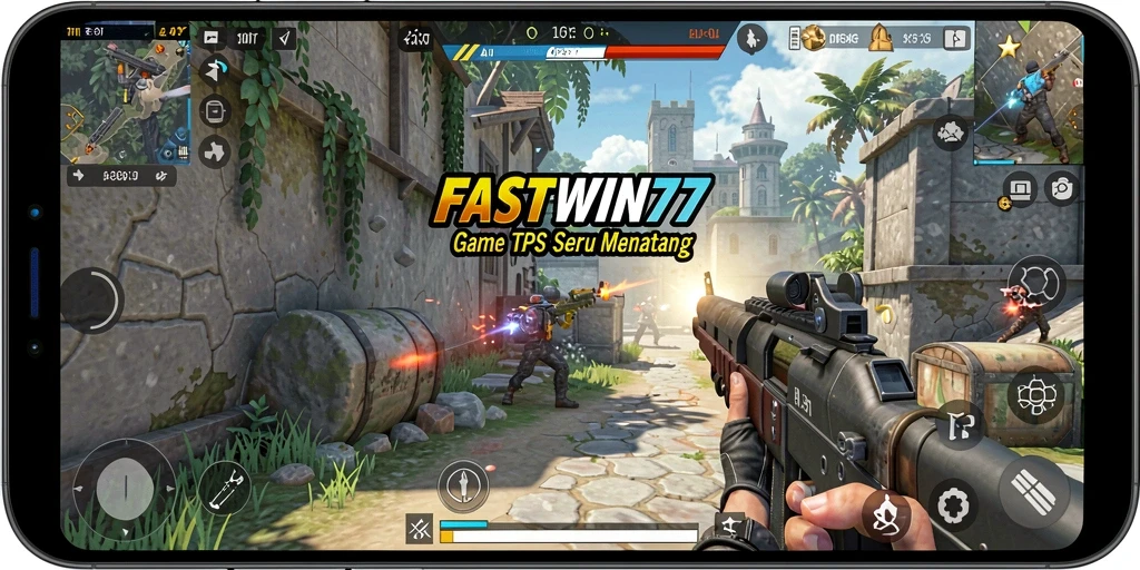 Tampilan screenshot FASTWIN77 menampilkan aksi gameplay TPS yang seru.