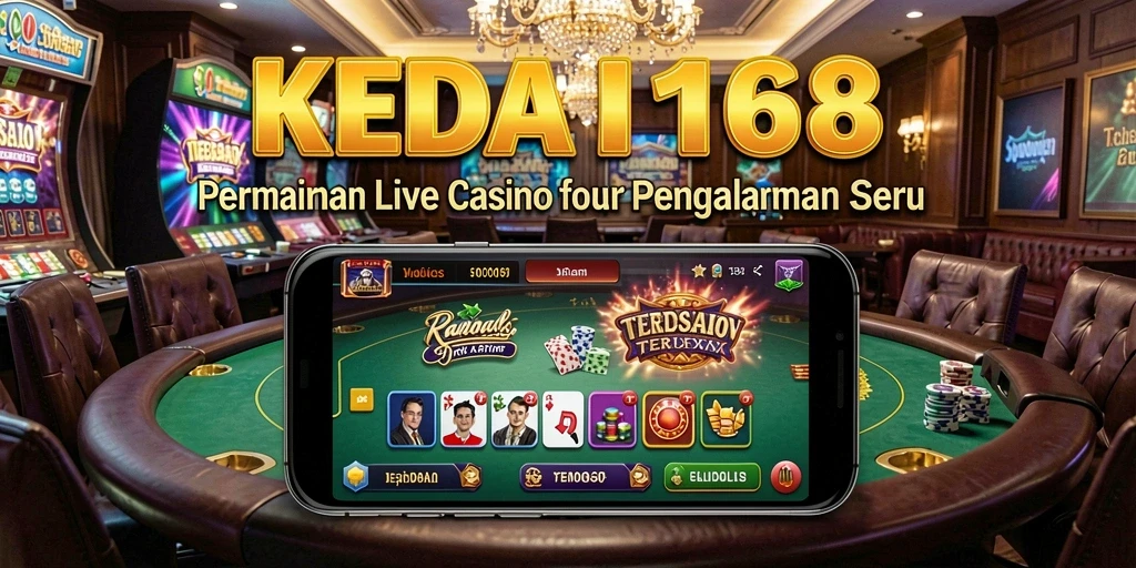 Tampilan gameplay Live Casino KEDAI168 dengan dealer langsung dan interaksi ramai.