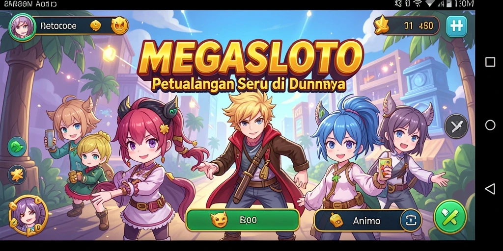 Tampilan seru dari gameplay MEGASLOTO yang penuh warna dan karakter menarik.